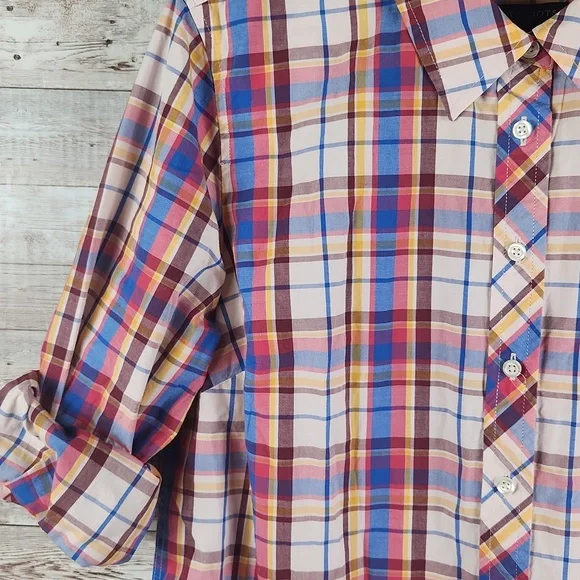Talbots Women' Vibrant  Multi Color Plaid Button Down Shirt. - Picture 2 of 7